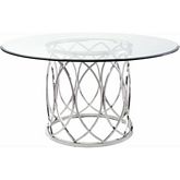Juliette 59" Round Dining Table w/ Geometric High Polish Stainless Base & Glass Top